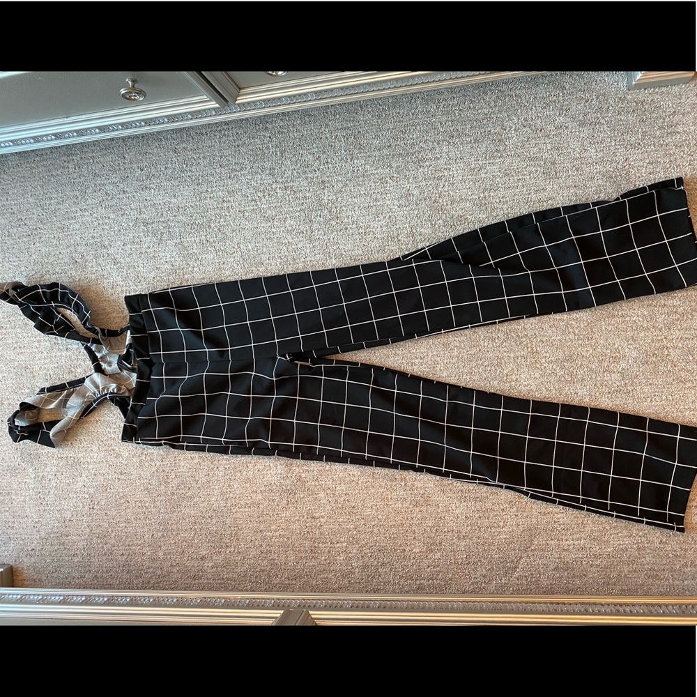 Black/White Pinstriped Dress Overalls, Sz S